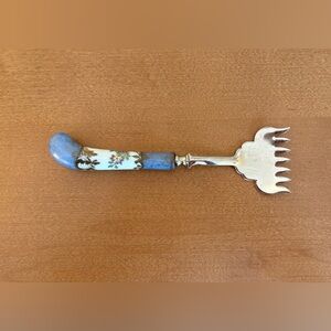 Vintage Sheffield England “Floraine” Blue Porcelain Fork Serving Stainless